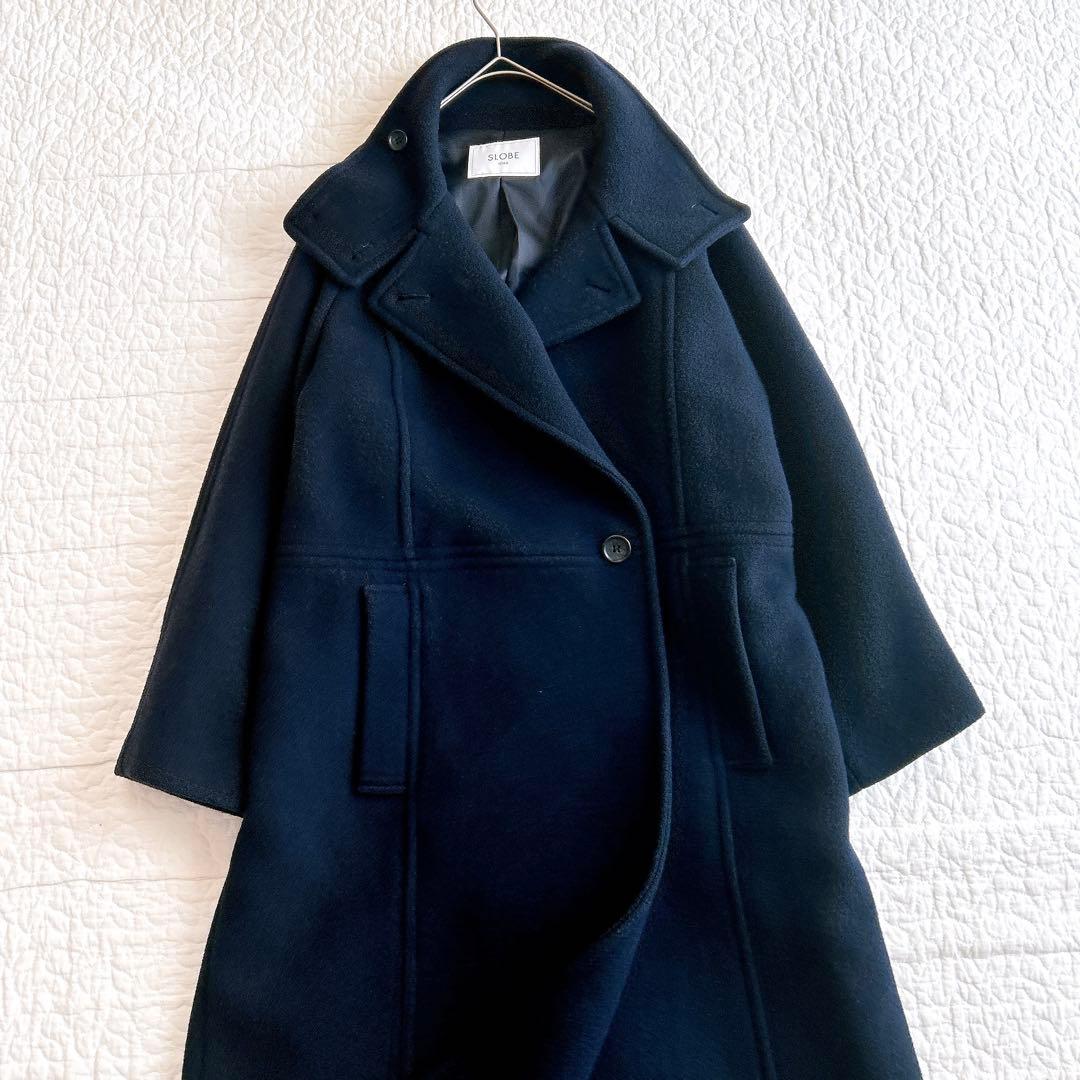 n*o様 スローブイエナ 23AW スタンドコクーンコート ロング ウール ネイ