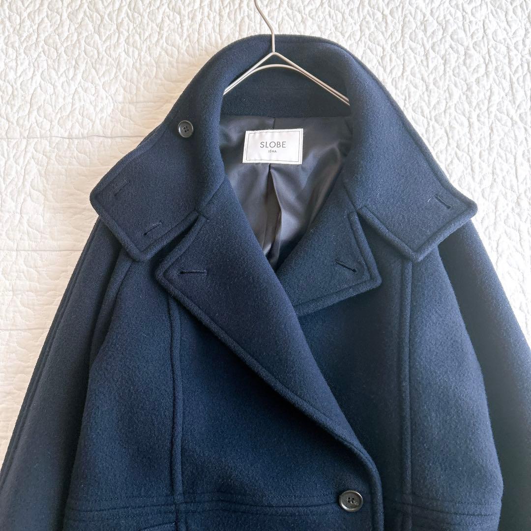 n*o様 スローブイエナ 23AW スタンドコクーンコート ロング ウール ネイ