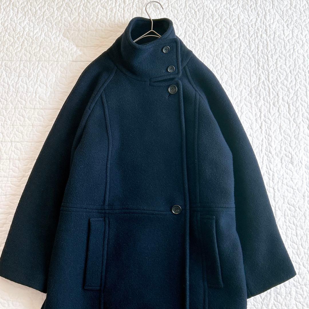 n*o様 スローブイエナ 23AW スタンドコクーンコート ロング ウール ネイ