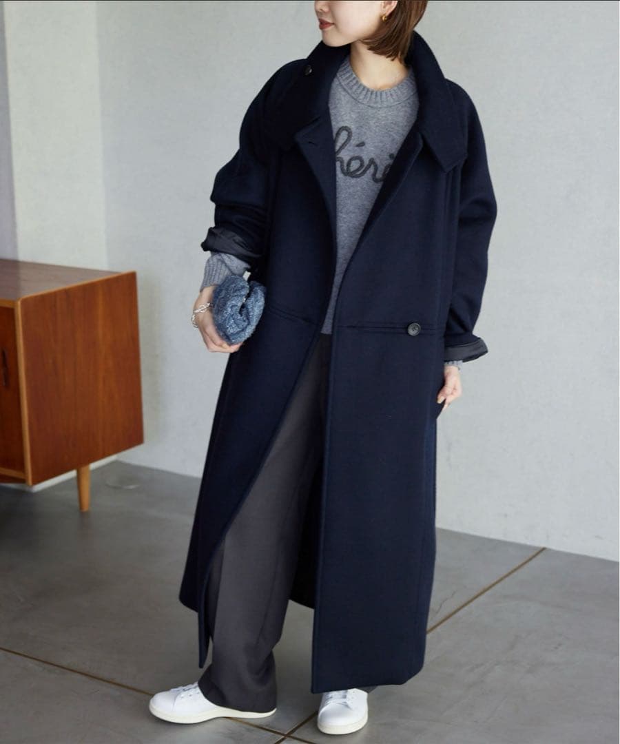 n*o様 スローブイエナ 23AW スタンドコクーンコート ロング ウール ネイ