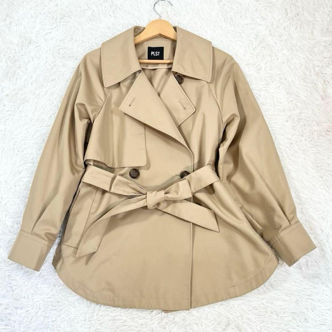 美品♡PLST リラクシーショートトレンチコート　ベルテッド　ドルマンスリーブ