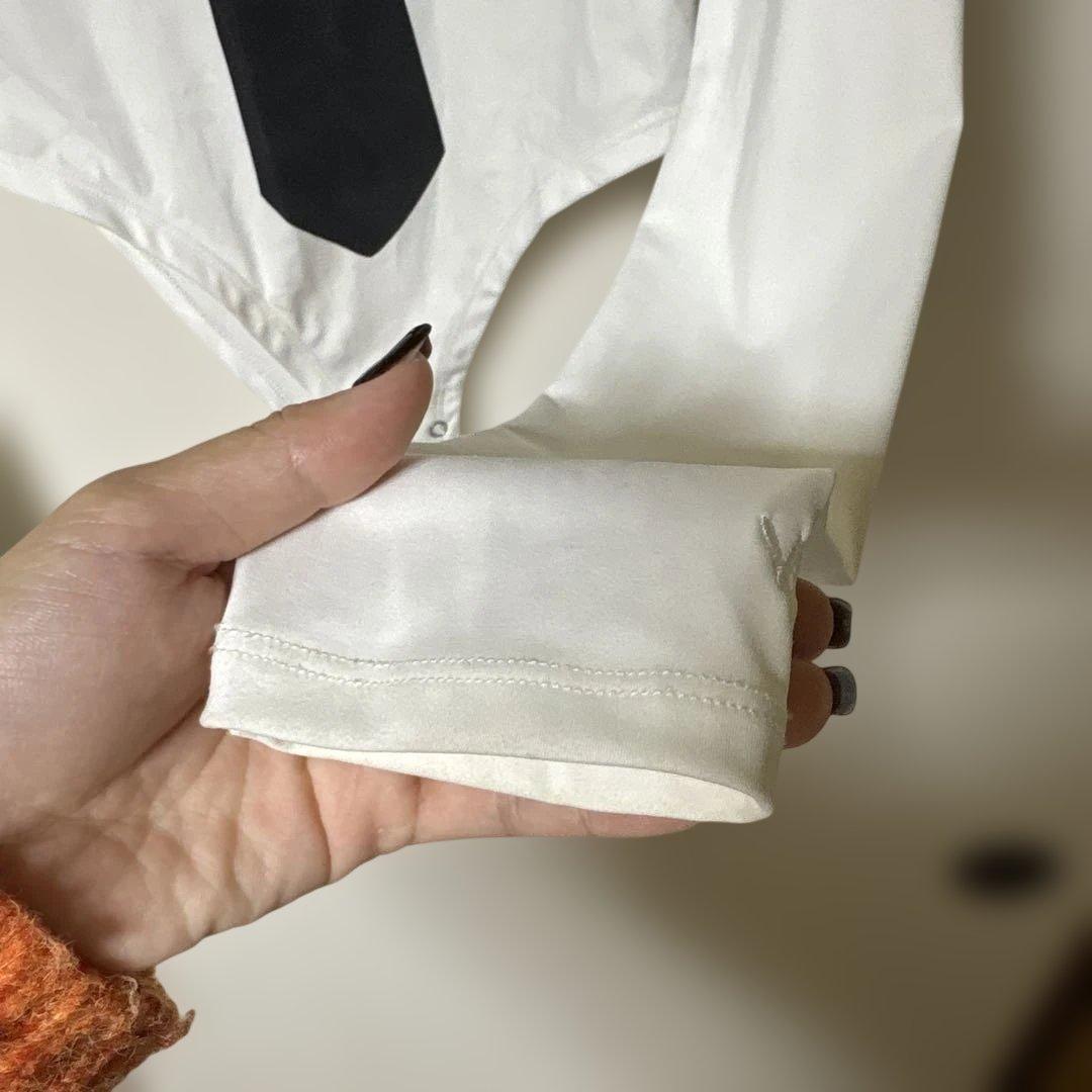 open yy ネクタイプリント 長袖ボディスーツ Sサイズ 韓国