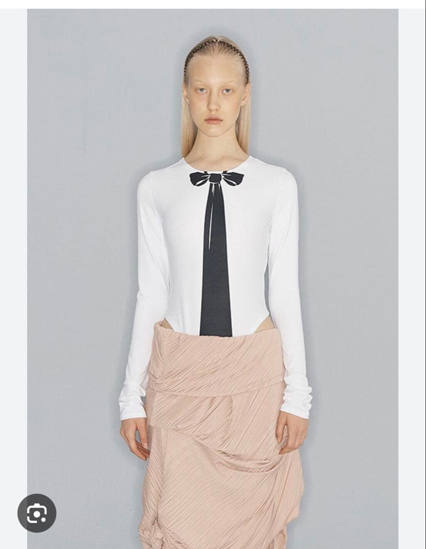 open yy ネクタイプリント 長袖ボディスーツ Sサイズ 韓国