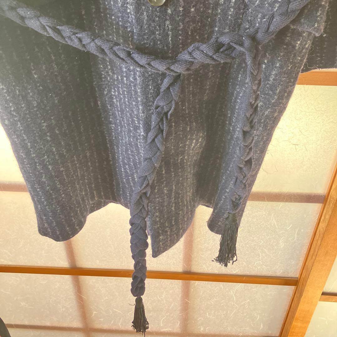 IKIJI ウールロングジャケット　イキジ　ガウン　ネイビー　ストライプ　コート