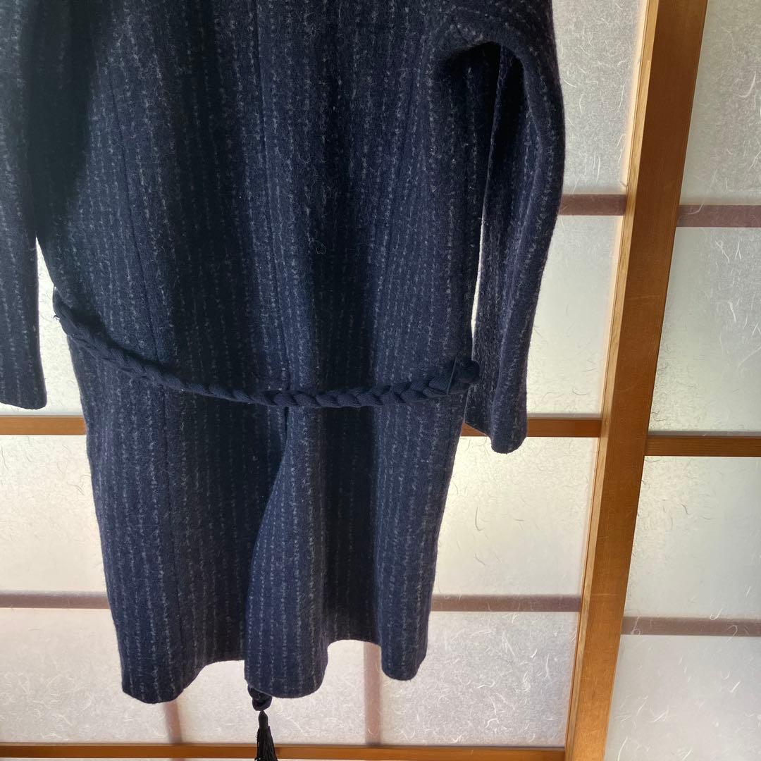 IKIJI ウールロングジャケット　イキジ　ガウン　ネイビー　ストライプ　コート