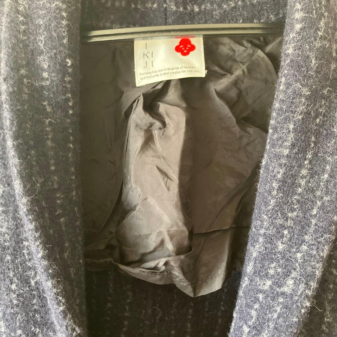 IKIJI ウールロングジャケット　イキジ　ガウン　ネイビー　ストライプ　コート