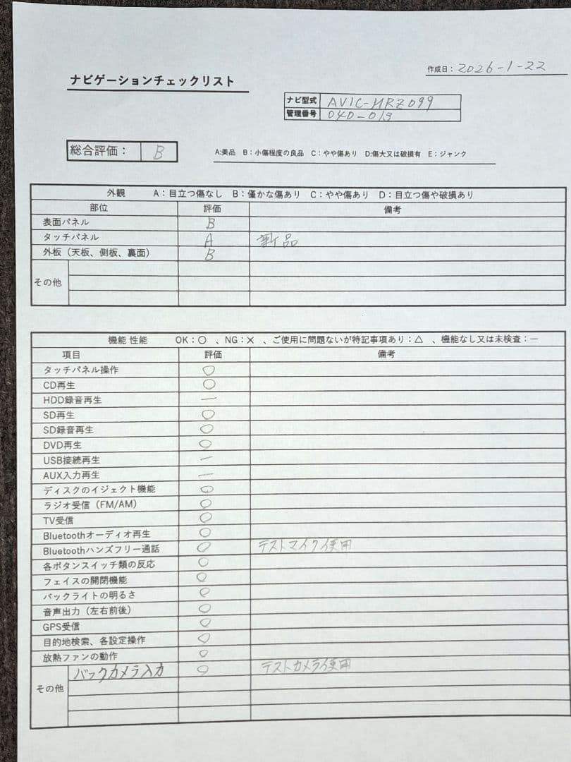 タッチ新品★カロッツェリア MRZ009 BT対応・DVD・地デジTV◆動作良好
