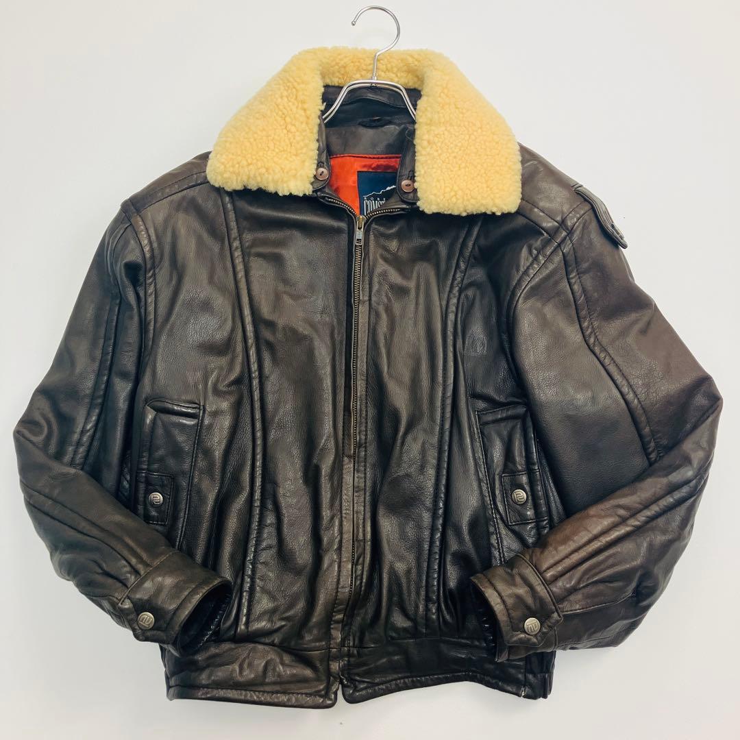 【贅の極み　鹿革】　COMSTOCK フライトジャケット　本革　ボア　茶　L