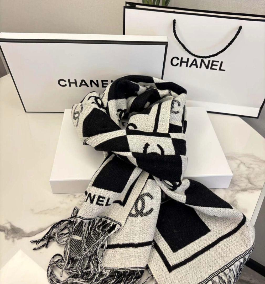 CHANEL スカーフ ブラック×アイボリー