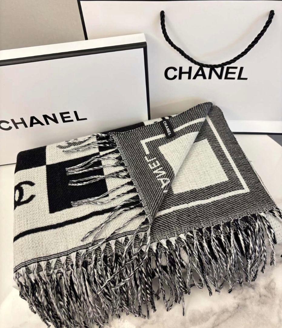 CHANEL スカーフ ブラック×アイボリー