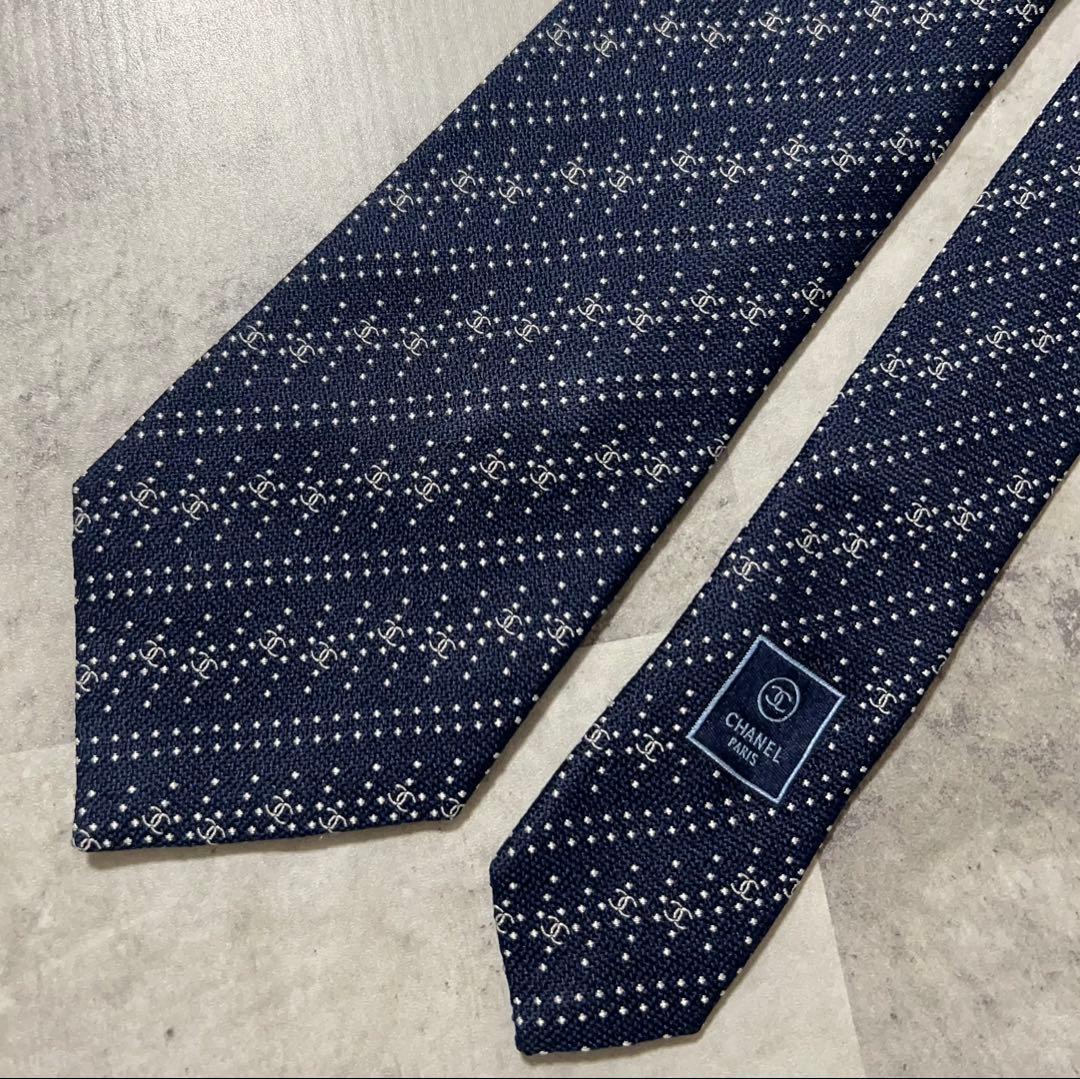 CHANEL ハイブランド ネクタイ ココマーク総柄 ジャガード