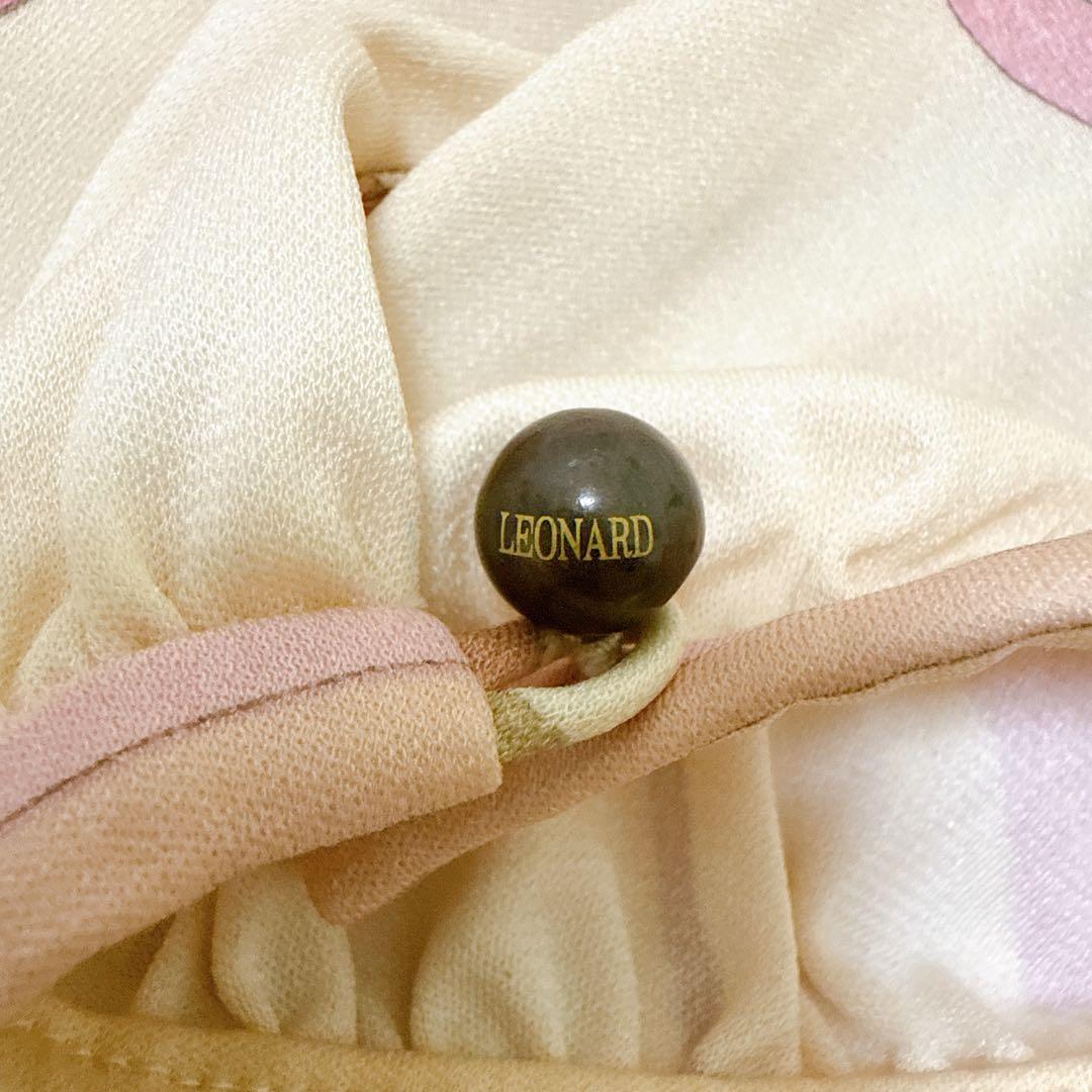 [美品] レオナール　高級✨カンカン　カットソー　花柄　トリム　ロゴボタン　L