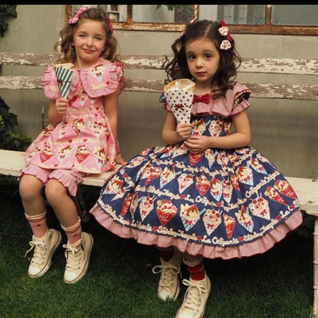 シャーリーテンプル　クレーププリント　紺色　120