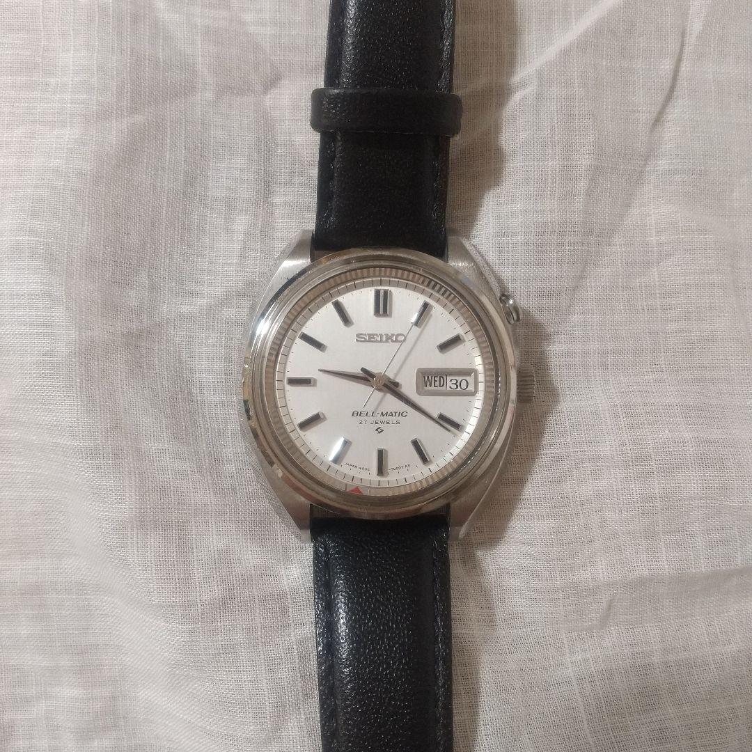 SEIKO Bell-Matic シルバー/ブラック レザーベルト ジャンク品