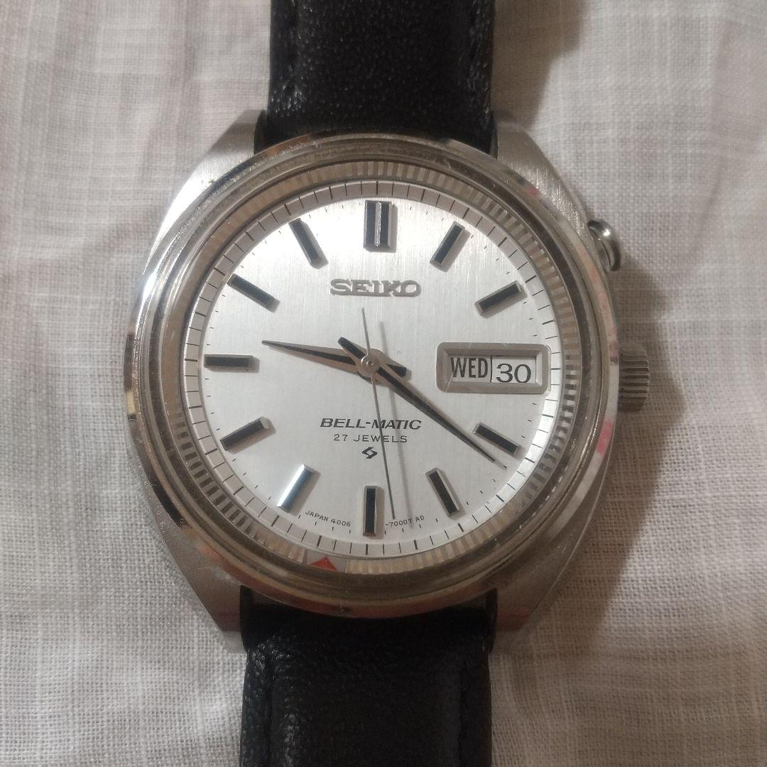 SEIKO Bell-Matic シルバー/ブラック レザーベルト ジャンク品
