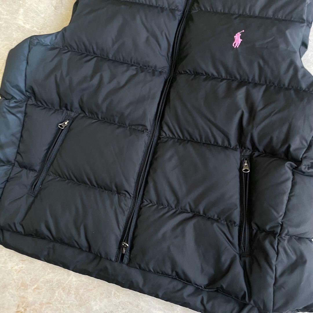 RALPH LAUREN 保温性 ロゴ刺繍 ダブルジップ ダウンベスト 黒 XL