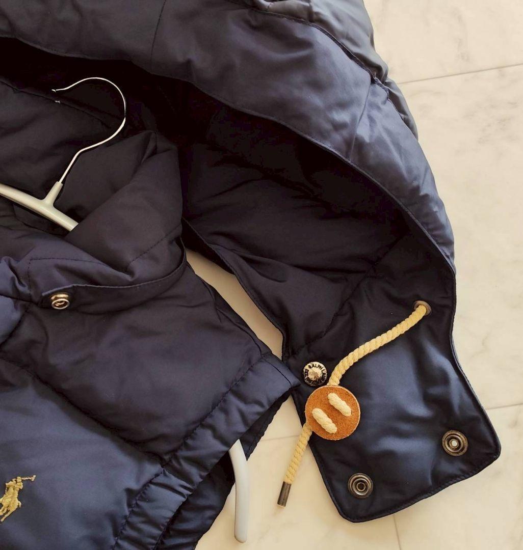 ポロラルフローレン フード レザー ポニー刺繍 ダウンベスト ネイビー