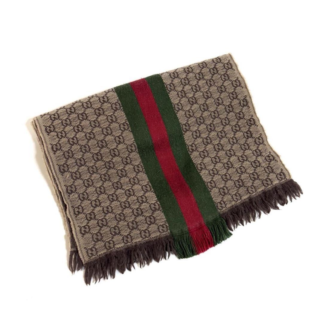 【美品】GUCCI ウール シルク シェリー マフラー GG柄 イタリア製