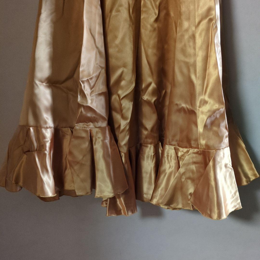 ターコイズ フリル付きロングドレス