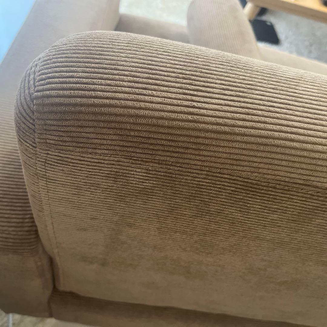 【最終値下】LOWYA 2.5人掛けソファ　モカ　コーデュロイ　天然木脚