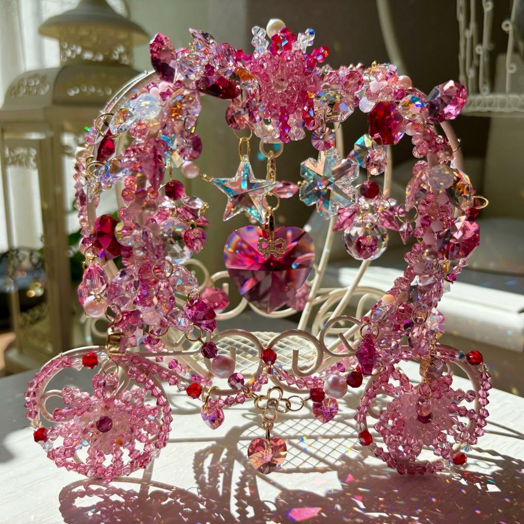 ボルドー40㎜ハート✩.*˚SWAROVSKI置き型サンキャッチャー
