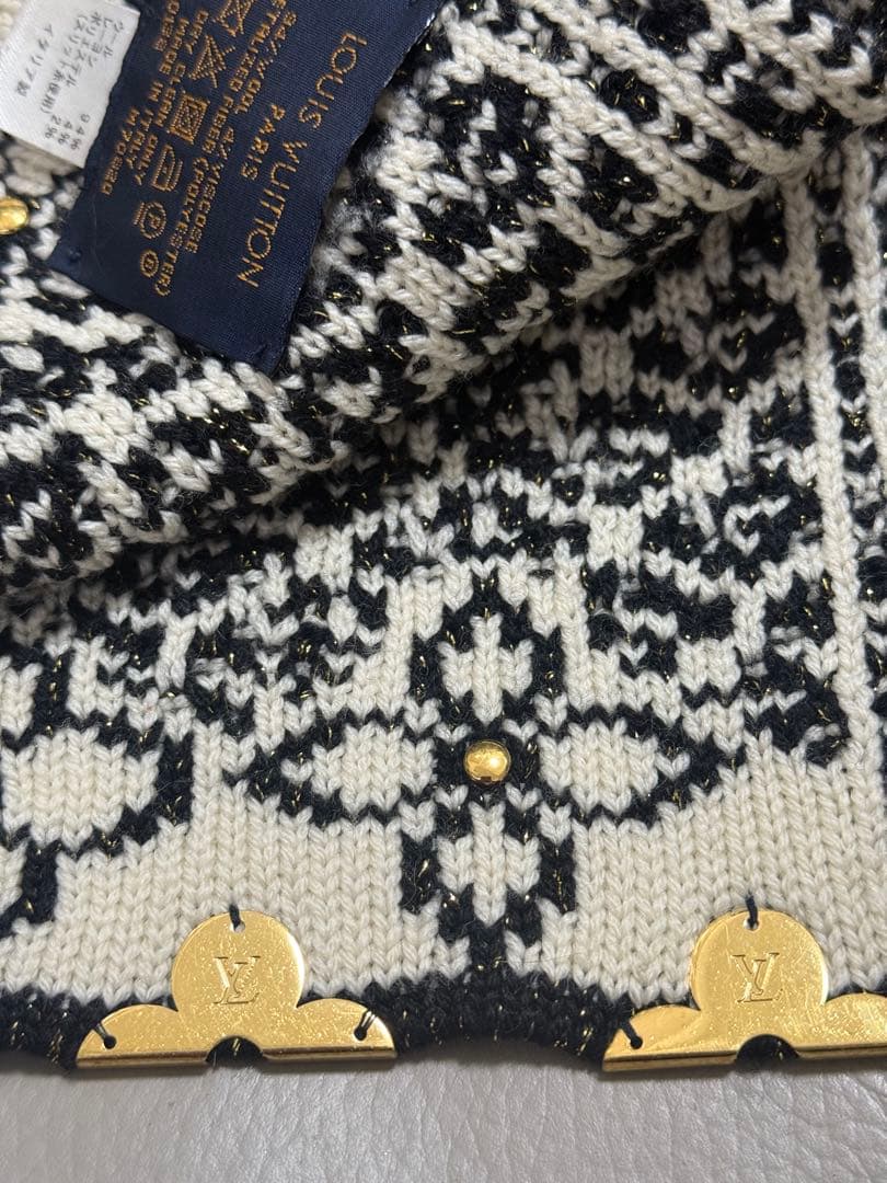 ルイ・ヴィトン 大判ウールストール マフラー 黒 白 ロゴ