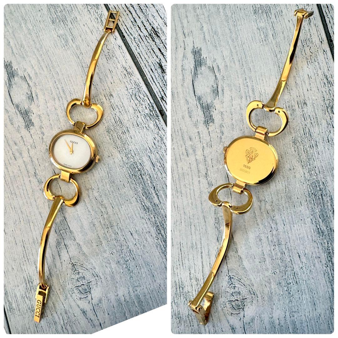 【希少】GUCCI グッチ 腕時計 1600 レディース シェル ゴールド