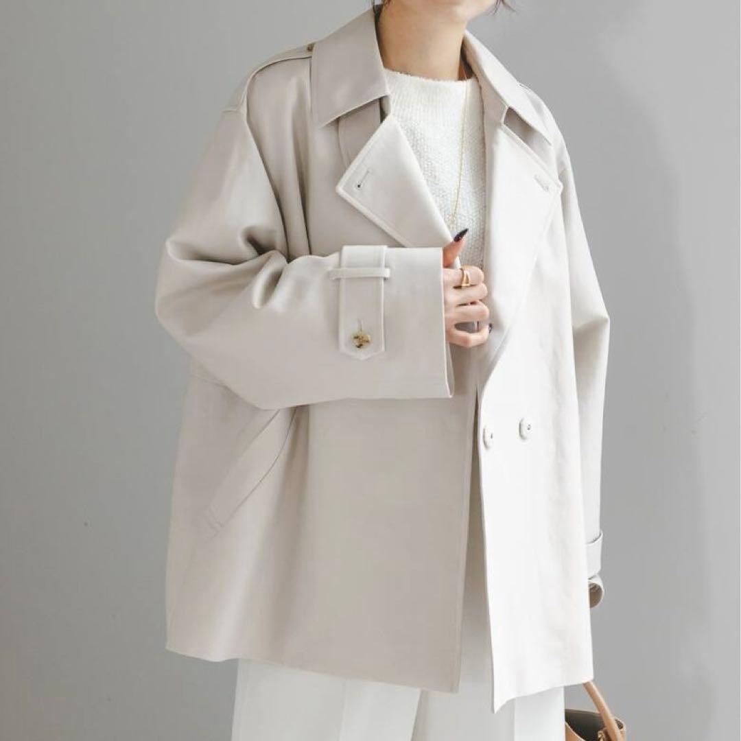 NOBLE ノーブル コットンダブルクロスハーフコート 38 ナチュラル