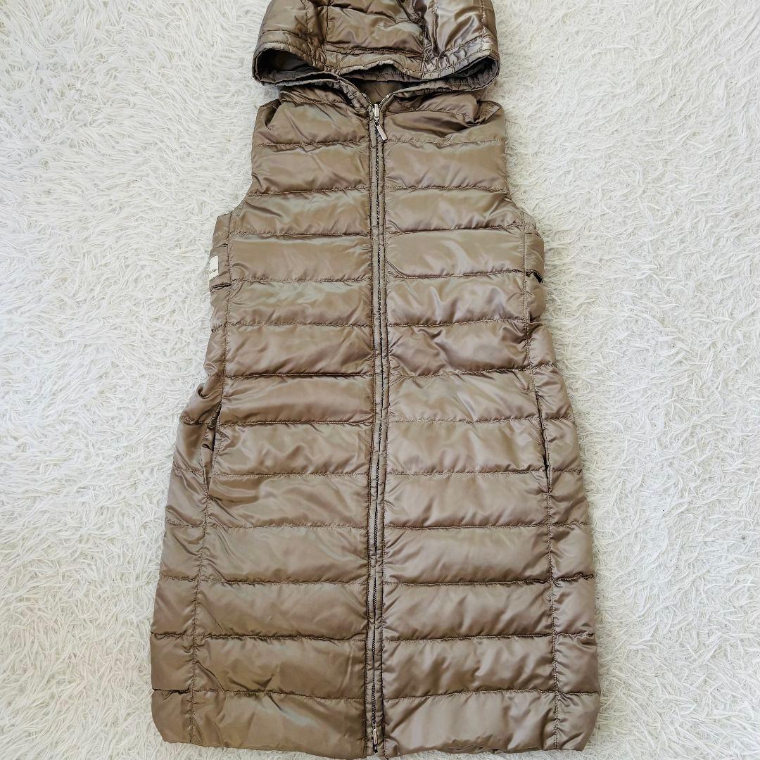 極美品　エスマックスマーラ　ロングダウンベスト38　リバーシブル　グレージュ