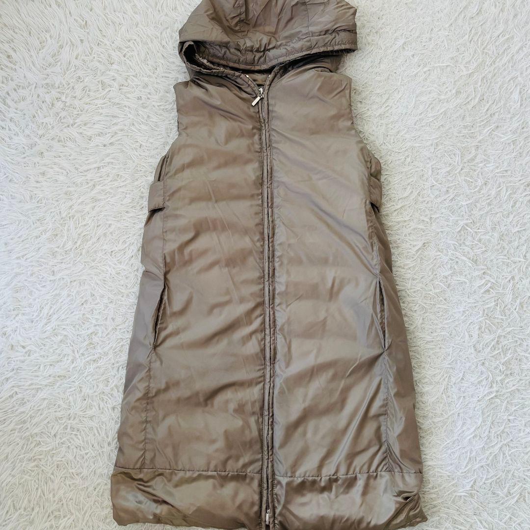 極美品　エスマックスマーラ　ロングダウンベスト38　リバーシブル　グレージュ