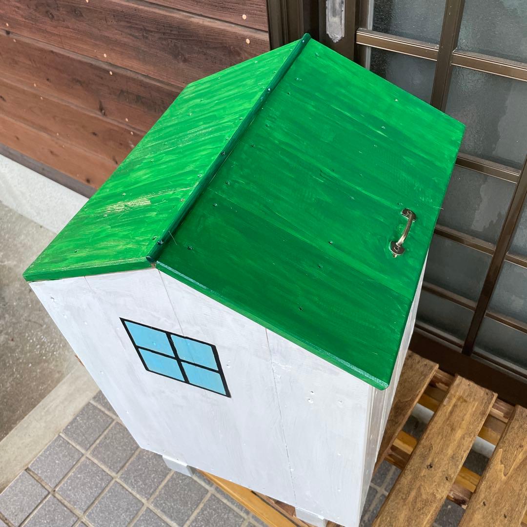 ハンドメイド、木製の家型ゴミ箱、ダスト収納BOX インテリア雑貨