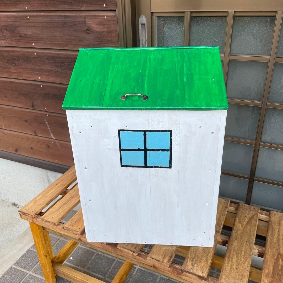 ハンドメイド、木製の家型ゴミ箱、ダスト収納BOX インテリア雑貨