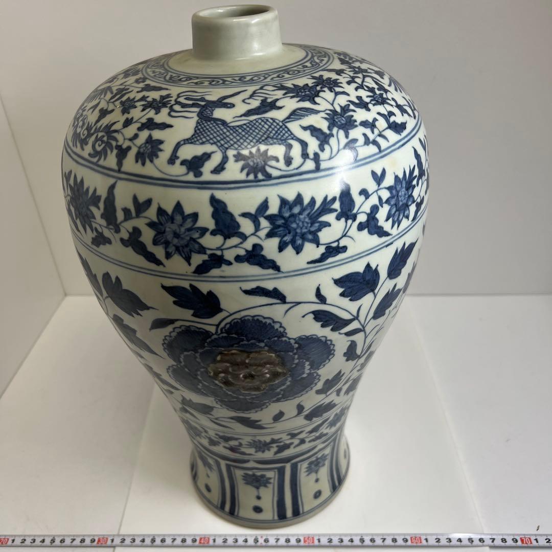 中国美術　青花釉裏紅　大花瓶　高さ45㎝　木箱付　トヒカエ　東な8-0106②