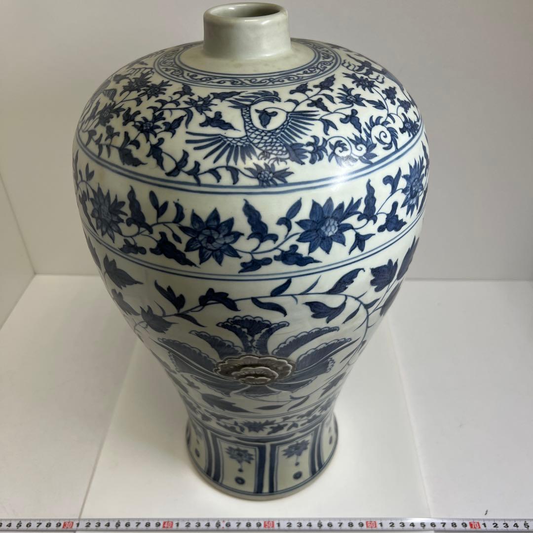 中国美術　青花釉裏紅　大花瓶　高さ45㎝　木箱付　トヒカエ　東な8-0106②