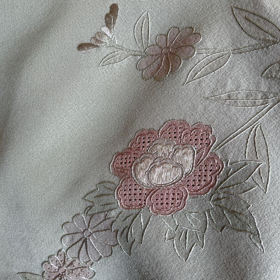 訪問着+長襦袢　フルセット　汕頭刺繍　花々　入学式　卒業式　着物　I10