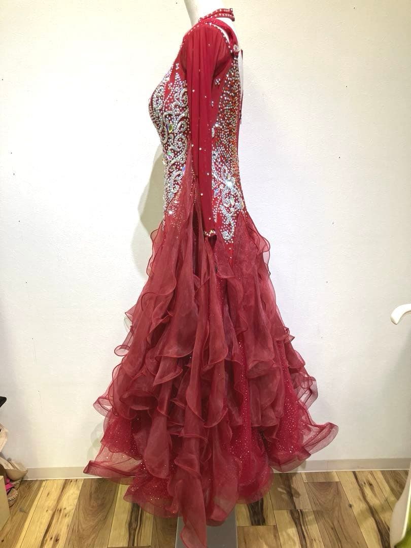 社交ダンス　スタンダードドレス　モダンドレス　赤　スパンコール