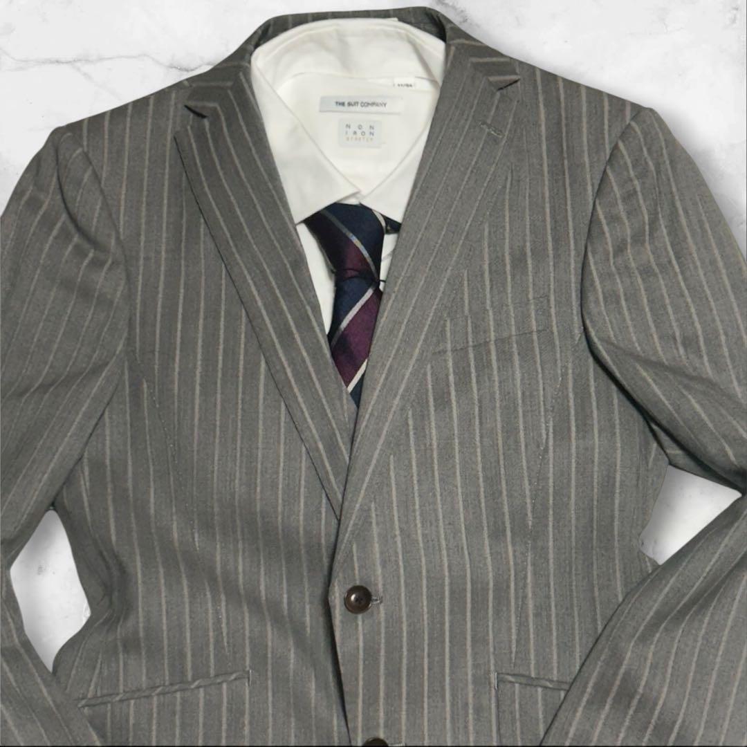 【美品】パーソンズ スーツ スリーピース グレー　ストライプ S相当