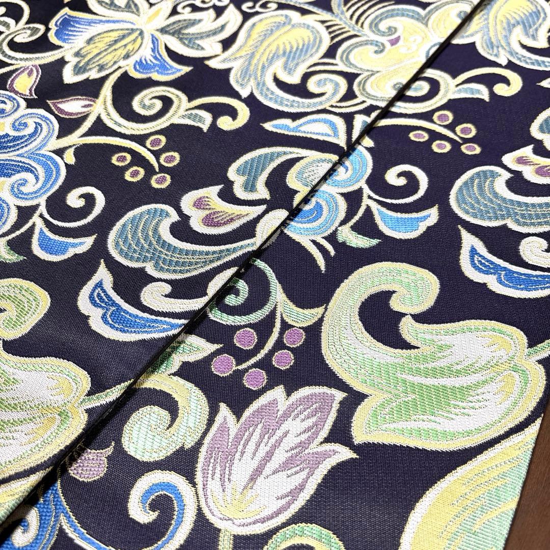 新品未使用品 正絹 六通袋帯 西陣織 【花唐草 紫】
