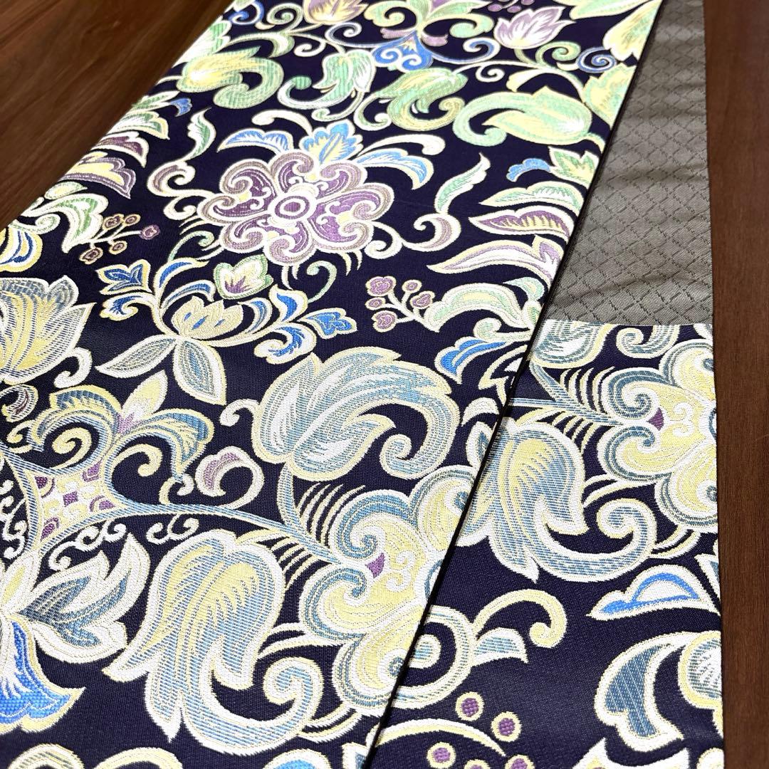 新品未使用品 正絹 六通袋帯 西陣織 【花唐草 紫】