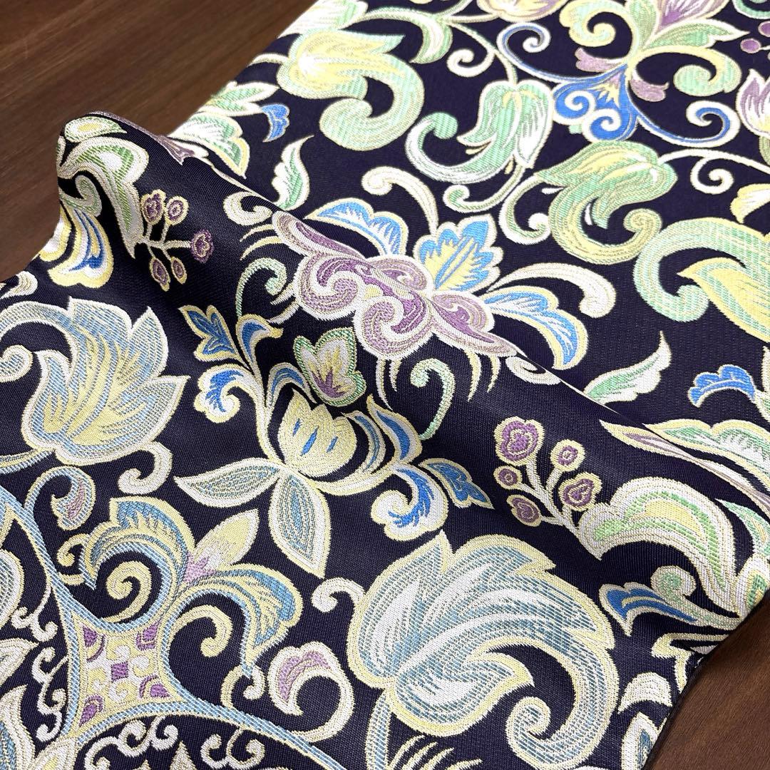 新品未使用品 正絹 六通袋帯 西陣織 【花唐草 紫】