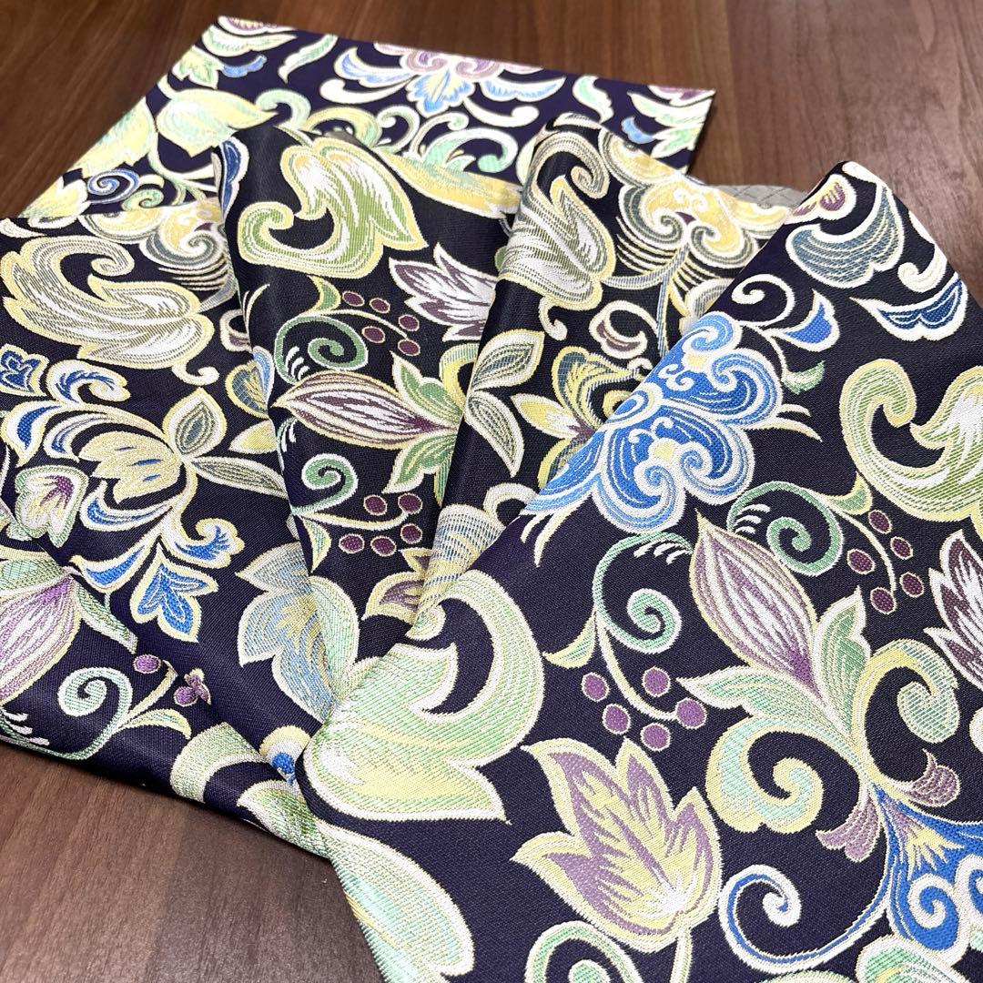 新品未使用品 正絹 六通袋帯 西陣織 【花唐草 紫】
