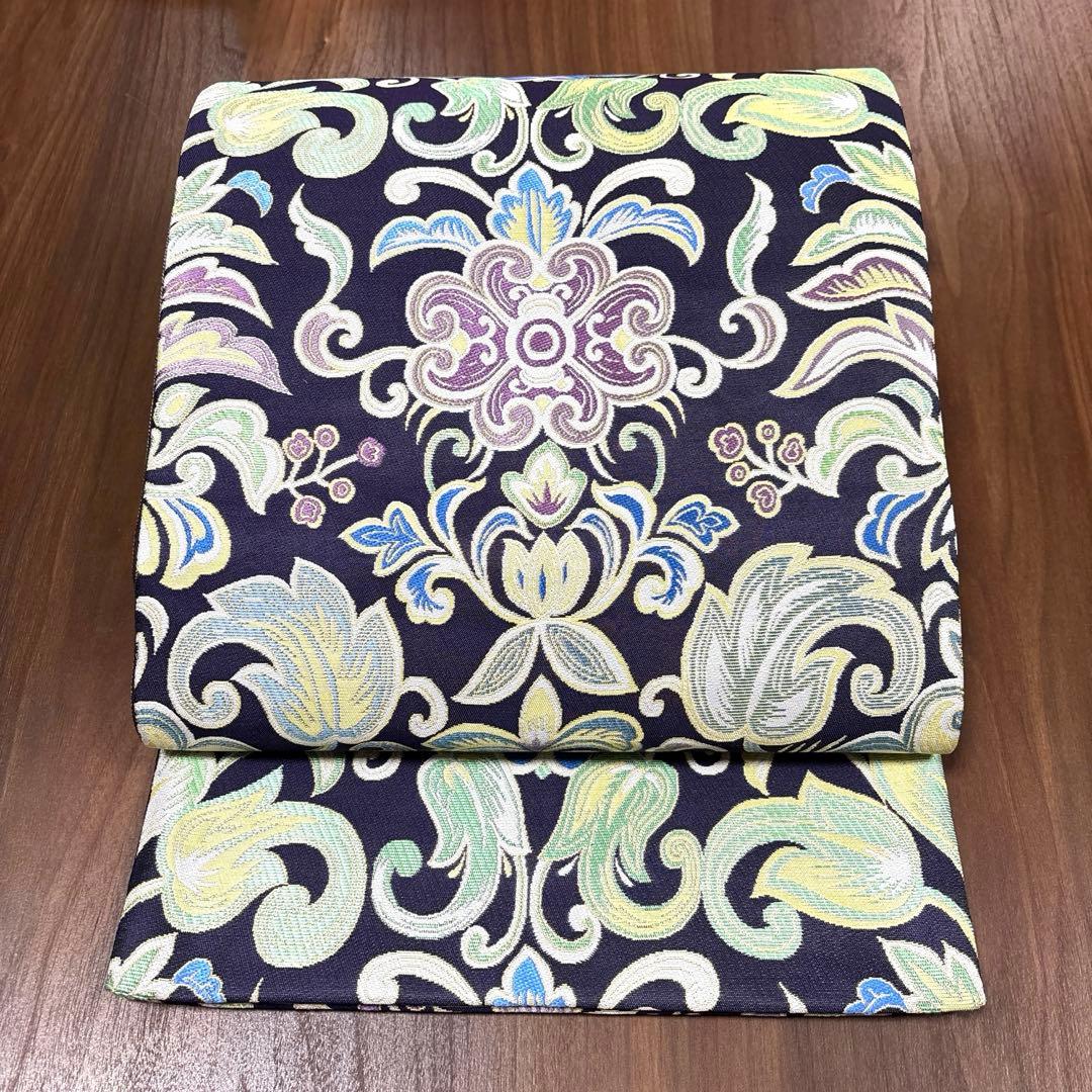 新品未使用品 正絹 六通袋帯 西陣織 【花唐草 紫】