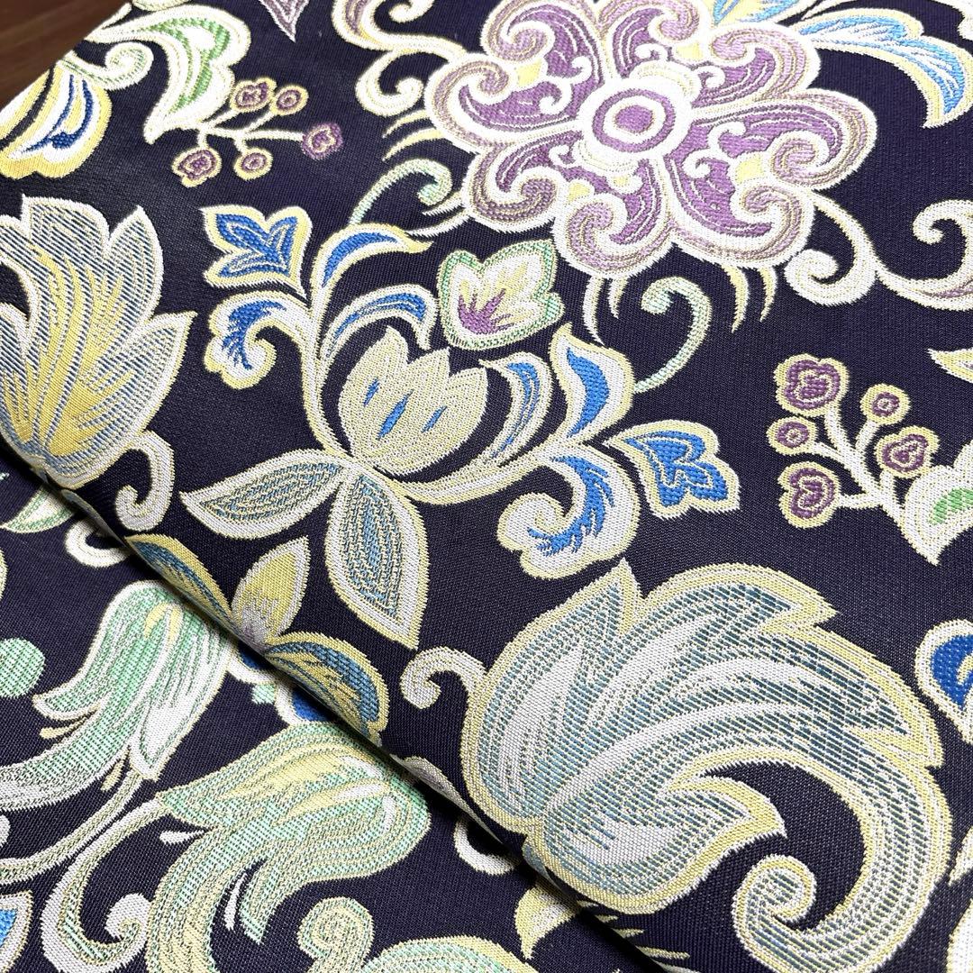 新品未使用品 正絹 六通袋帯 西陣織 【花唐草 紫】