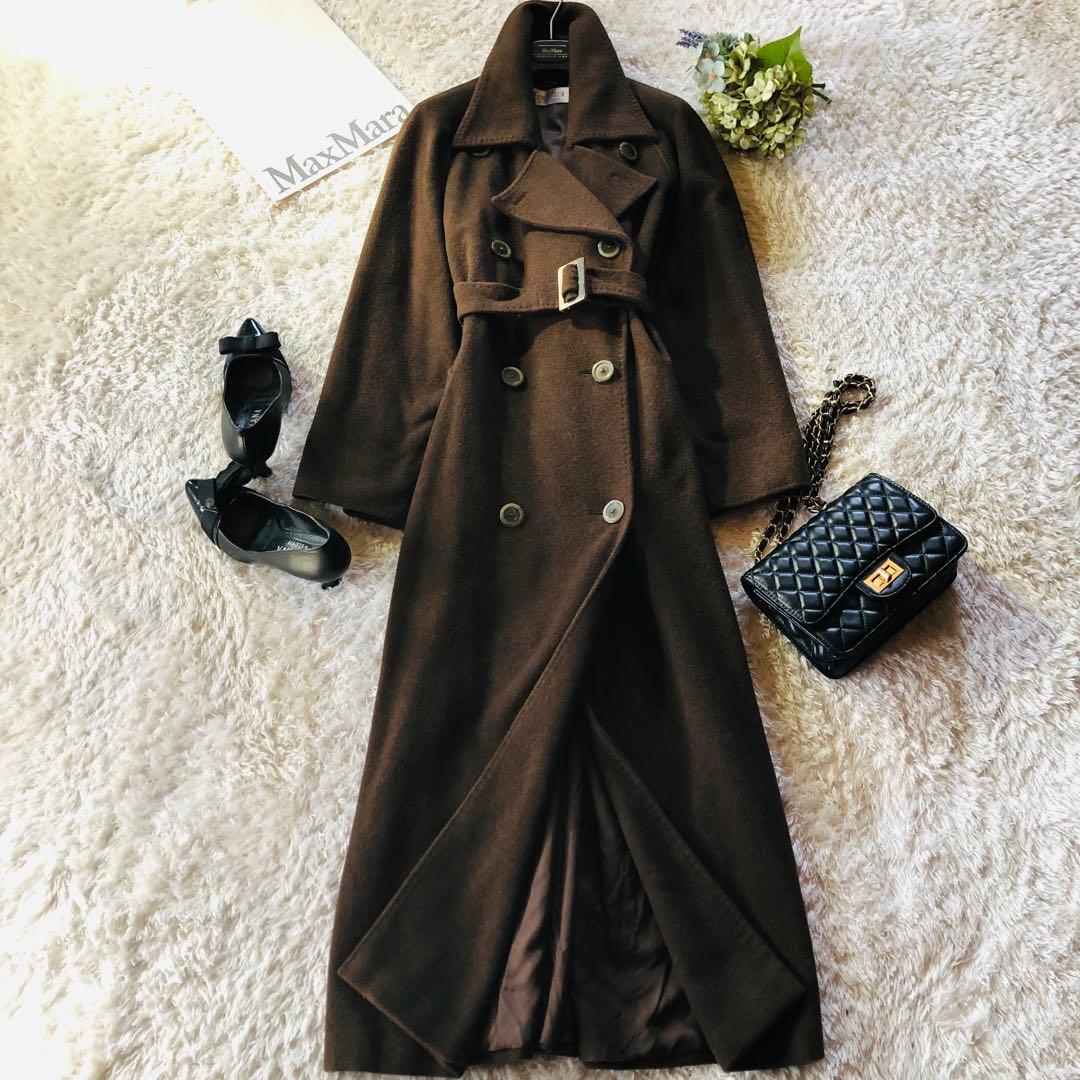 美品✨マックスマーラ ベルテッドコート カシミヤ100% 女優襟 ブラウン 40