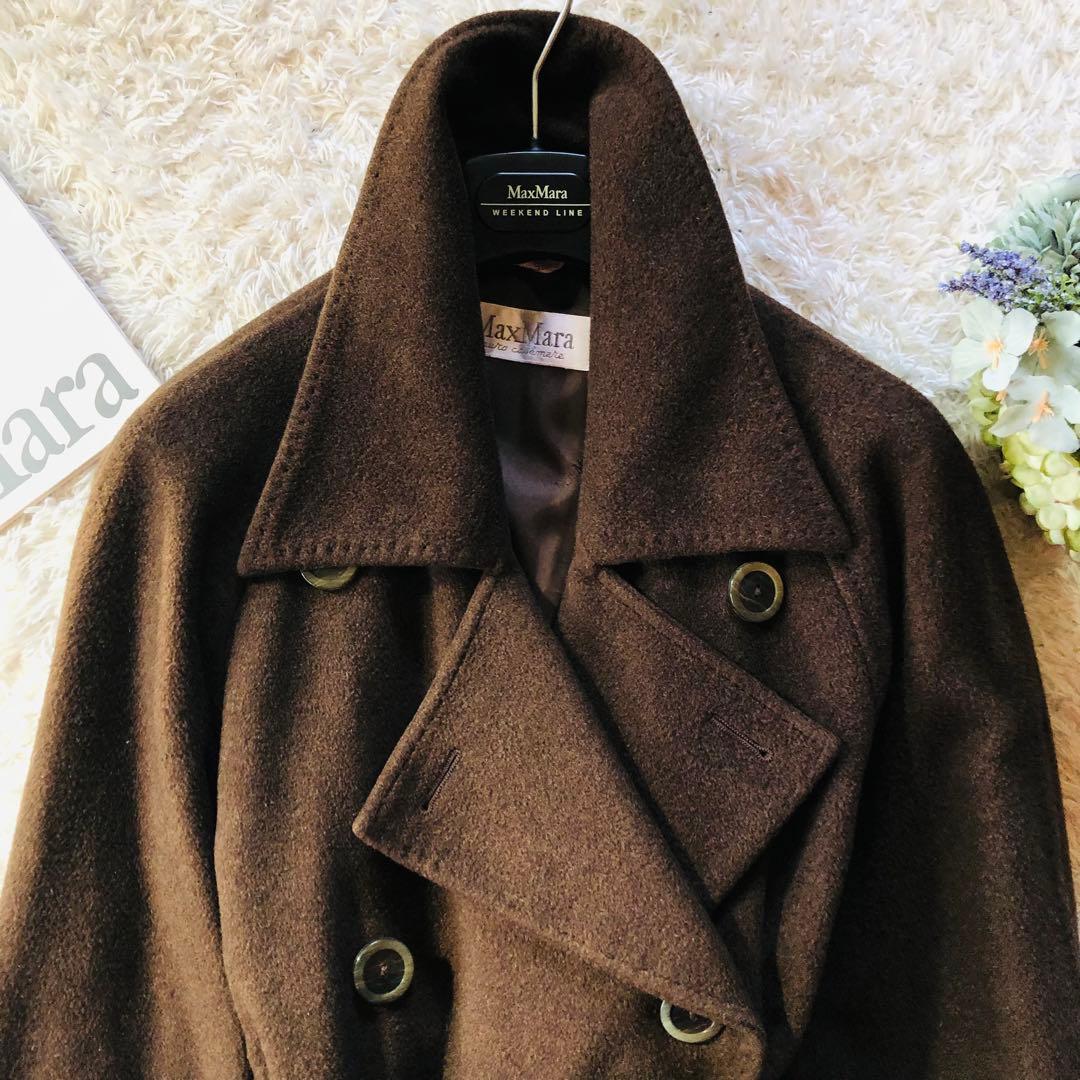 美品✨マックスマーラ ベルテッドコート カシミヤ100% 女優襟 ブラウン 40