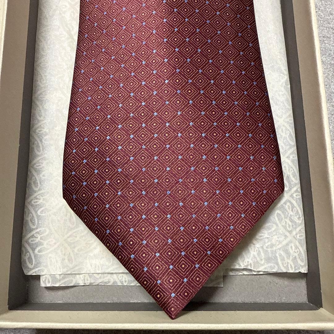 美品　ブリオーニ　ネクタイ　赤茶エンジ　ドット