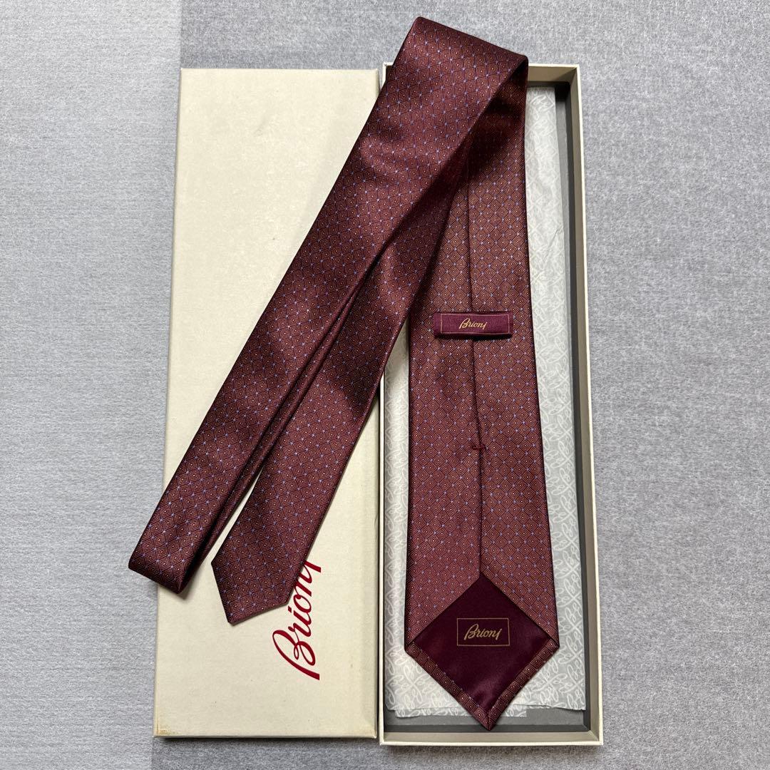 美品　ブリオーニ　ネクタイ　赤茶エンジ　ドット
