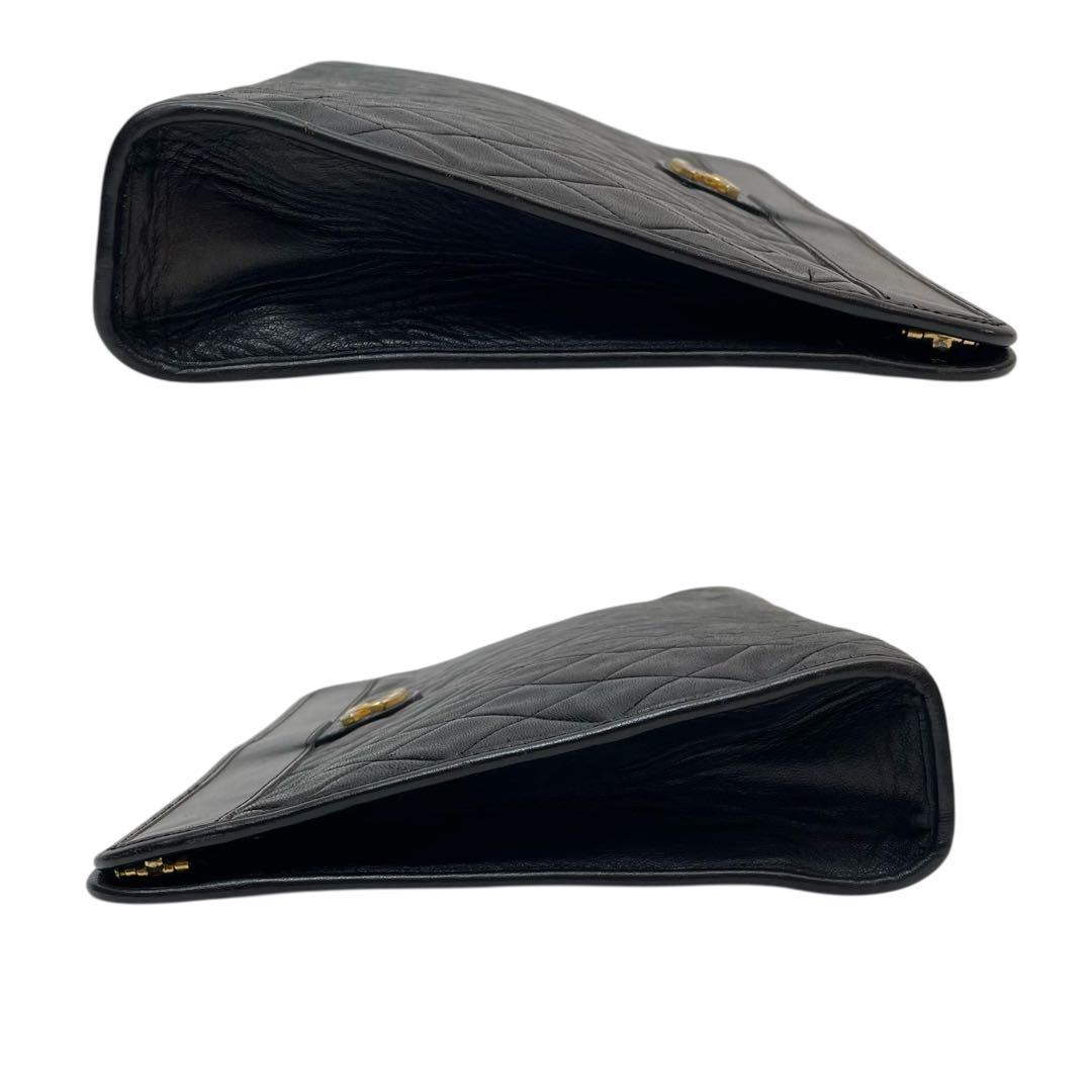 シャネル マトラッセ ラムスキン セカンド クラッチ バッグ ココマーク 黒.