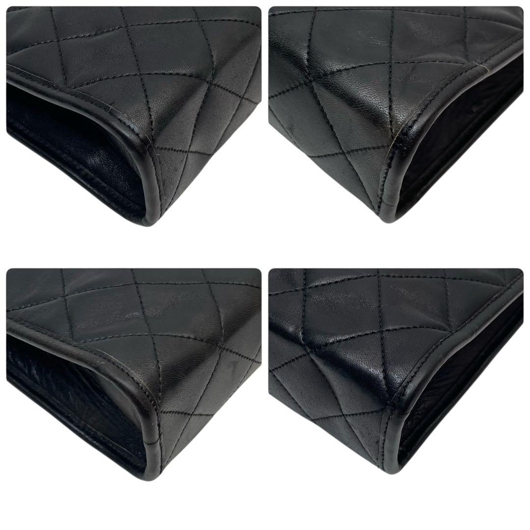 シャネル マトラッセ ラムスキン セカンド クラッチ バッグ ココマーク 黒.