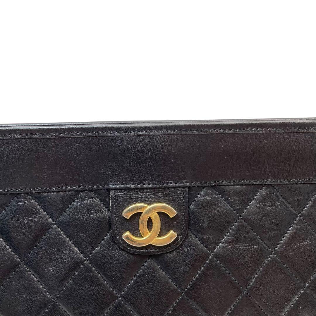 シャネル マトラッセ ラムスキン セカンド クラッチ バッグ ココマーク 黒.